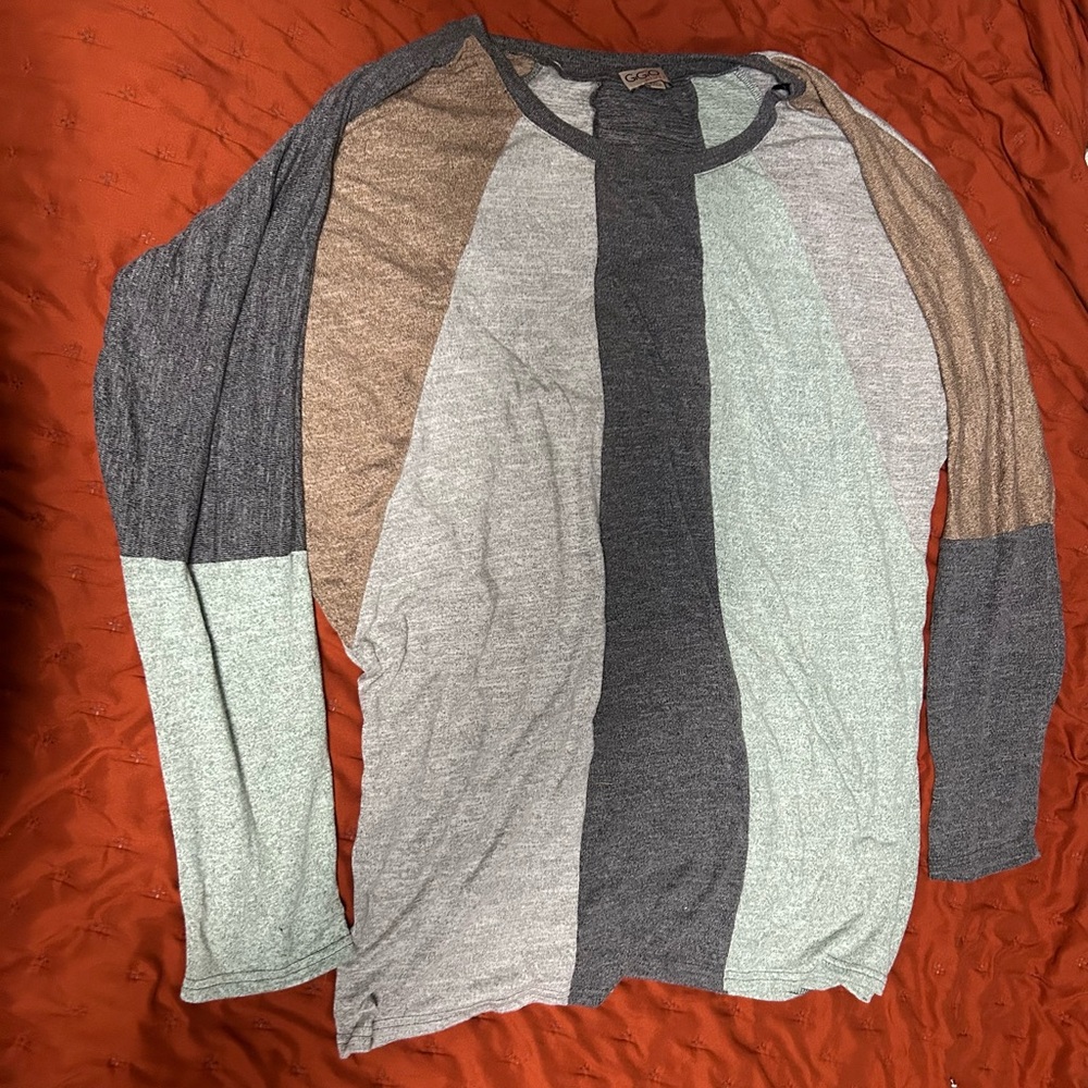 Plus size Striped Lightweight sweater in Mint, Gray & Taupe 2X